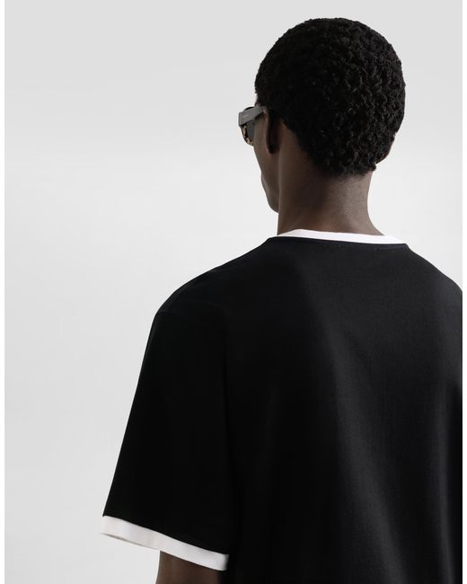 Dolce & Gabbana Black Cotton T-Shirt With Print And Embroidery for men