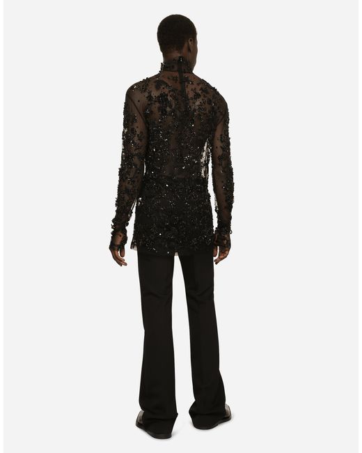 Dolce & Gabbana Black Embellished Long-Sleeve T-Shirt for men