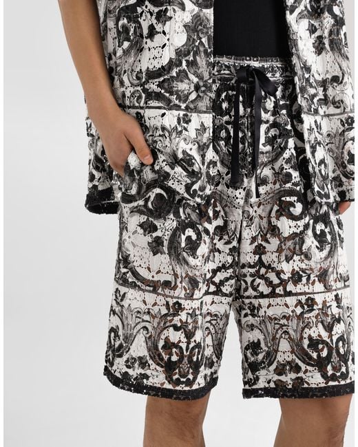 メンズ Dolce & Gabbana マヨリカプリント クロシェレース パンツ White