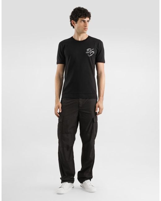 Dolce & Gabbana Black T-Shirt With Embroidered Logo for men