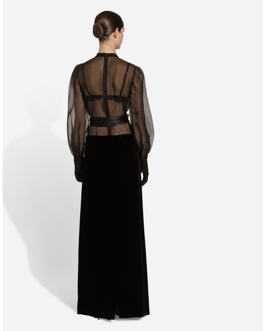 Dolce & Gabbana Black Silk Organza Velvet Maxi Dress