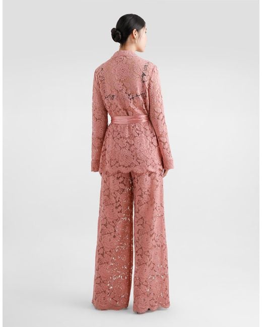Dolce & Gabbana Pink Floral Cordonetto Lace Pajama Shirt With Dg Logo