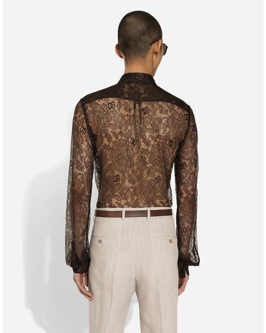 Dolce & Gabbana Brown Chantilly Lace Martini-Fit Shirt for men