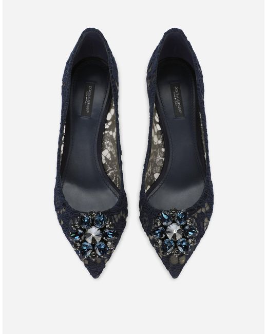 Dolce & Gabbana Blue Lace Pumps With Brooch Detailing