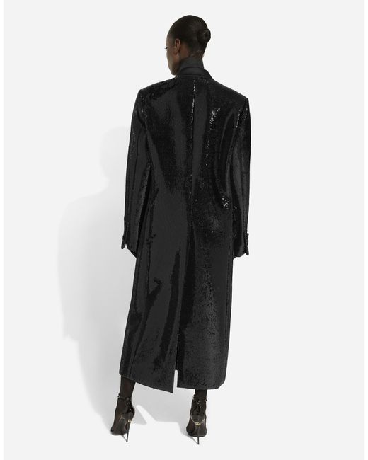 Dolce & Gabbana ダブルブレストコート マイクロスパンコールエンブロイダリー Black