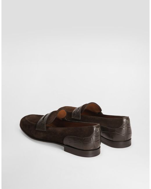 Dolce & Gabbana White Split Calfskin And Alligator Slippers for men