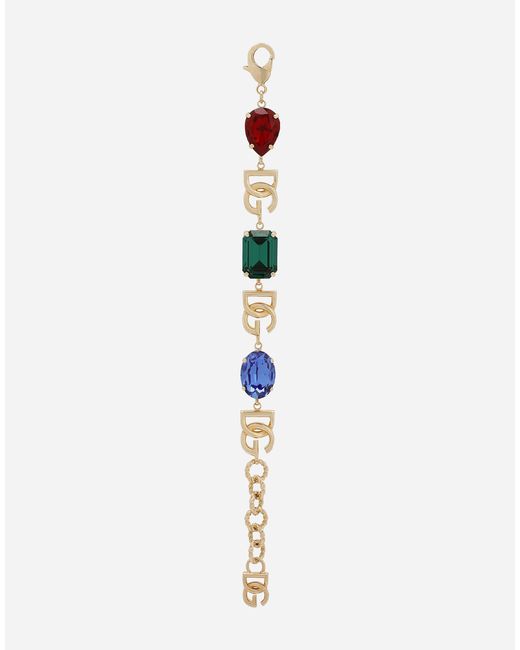 Dolce & Gabbana Metallic Logo-Charm Crystal-Embellished Bracelet