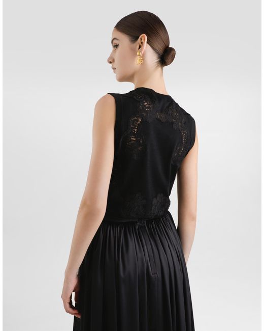 Dolce & Gabbana Black Wool And Lace Tank Top
