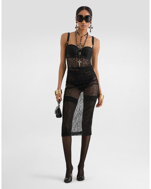 Robe Midi En Dentelle Dolce & Gabbana en coloris Black