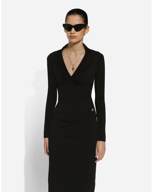 Chaqueta Corta En Punto De Viscosa Elástica Con Logotipo Dg Dolce & Gabbana de color Black