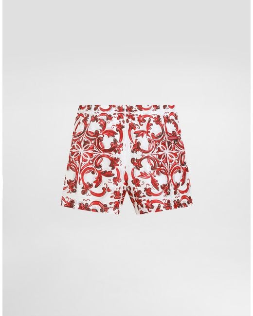 Dolce & Gabbana Red Majolica-Print Short Swim Boxer Shorts for men