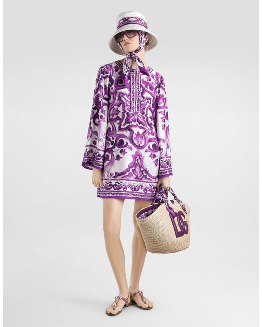 Dolce & Gabbana Purple Majolica-Print Twill Dress