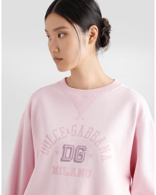 Dolce & Gabbana Pink Jersey Sweatshirt With Raised Dg Embroidery