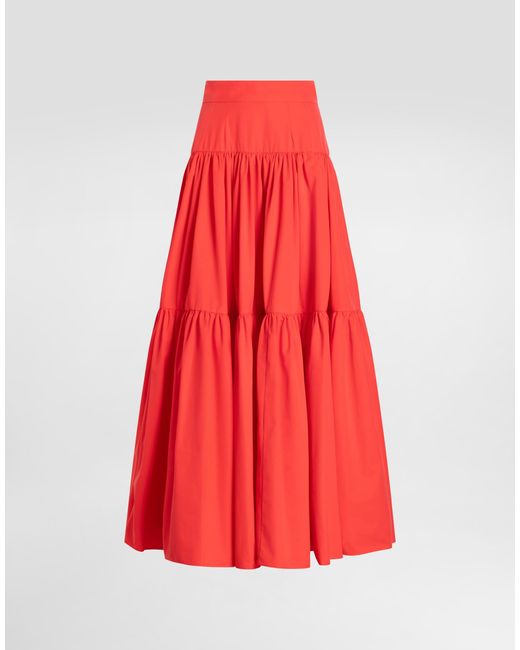 Dolce & Gabbana Red Long Cotton Poplin Skirt�