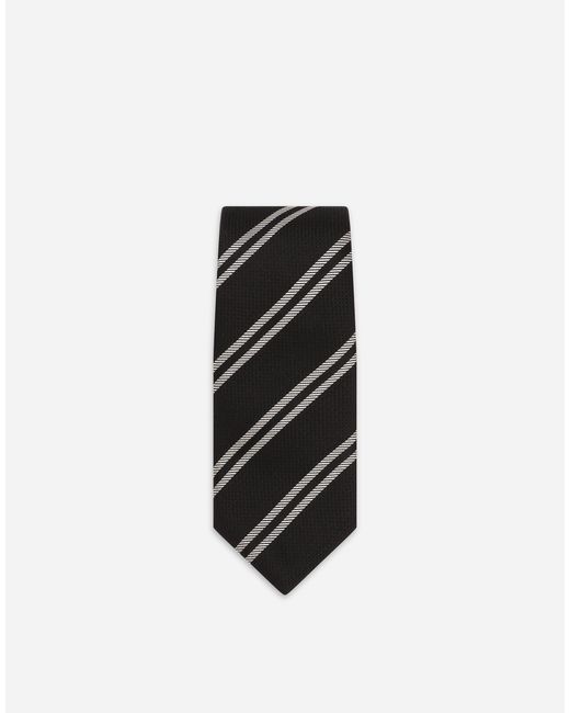 Dolce & Gabbana White Silk Jacquard Tie With Regimental Stripe for men