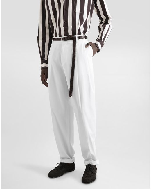 Dolce & Gabbana White Cotton Gabardine Pants With Double Darts for men