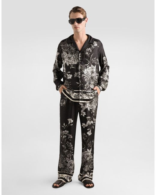 Dolce & Gabbana Black Flower Bouquet-Print Vanity Jacquard Twill Trousers for men