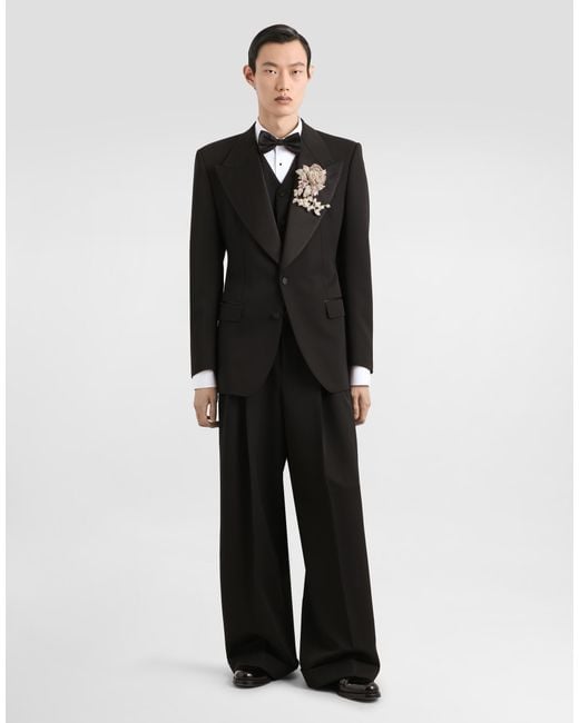 Dolce & Gabbana Black Single-Breastedwool And Silk Blend Jacket for men