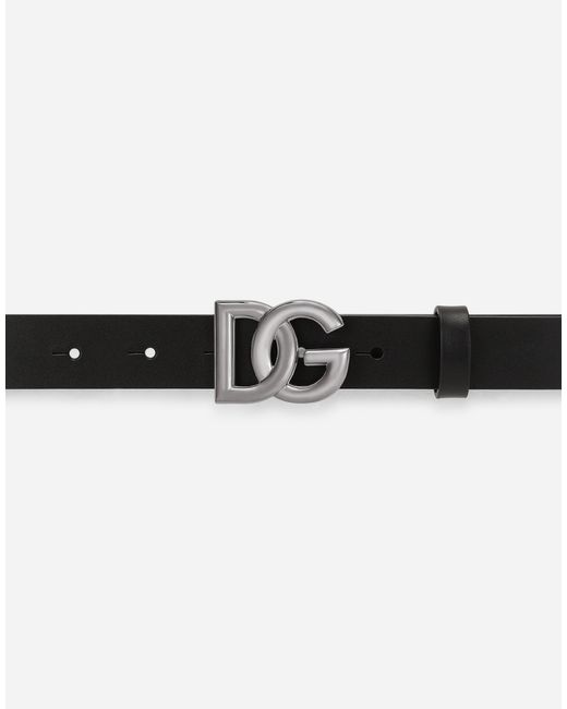 Dolce & Gabbana Black Lux Leather Belt With Crossover Dg Logo Buckle for men