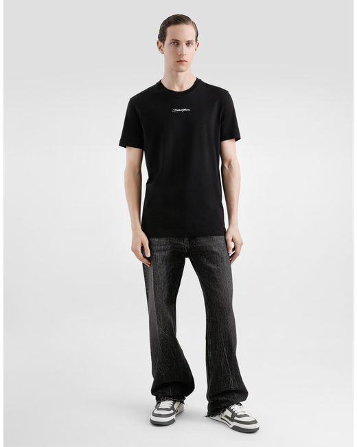 メンズ Dolce & Gabbana ロゴエンブロイダリー オーバーサイズ コットン ジーンズ Black