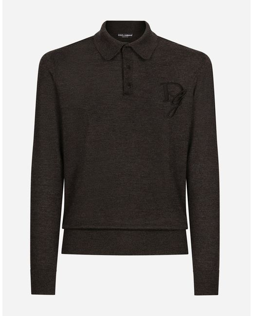 Dolce & Gabbana Langarm-Poloshirt Aus Kaschmir Mit Logostickerei in Black für Herren