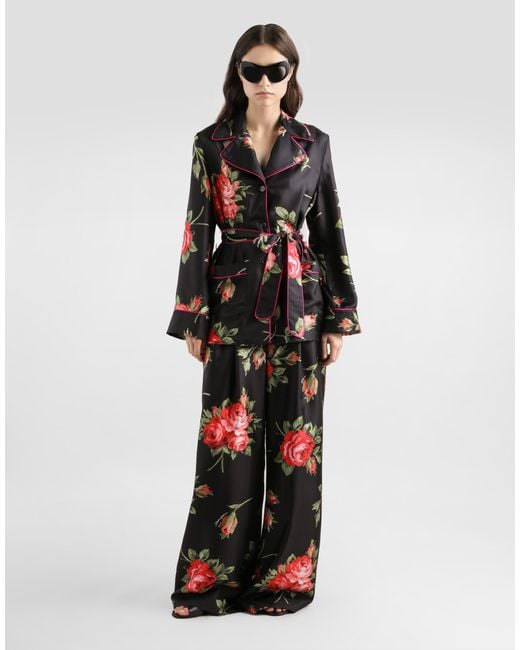Dolce & Gabbana Black Rose Bouquet-Print Vanity Twill Shirt