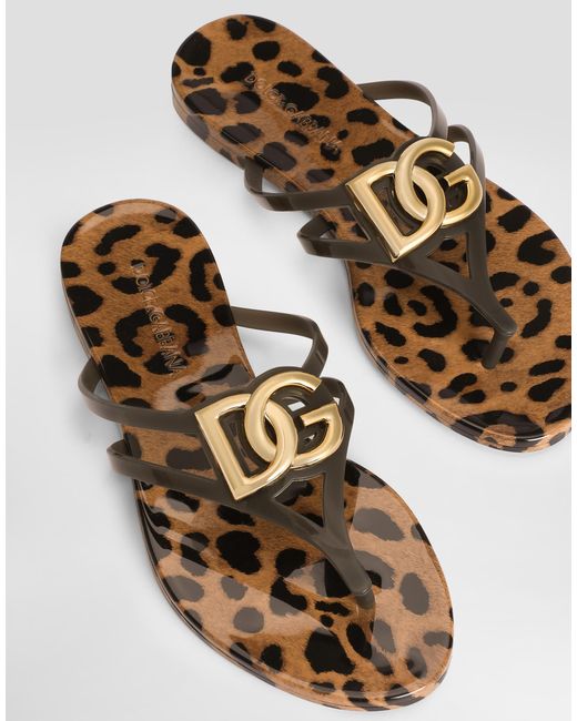 Dolce & Gabbana White Rubber Beachwear Slides With Logo And Leo