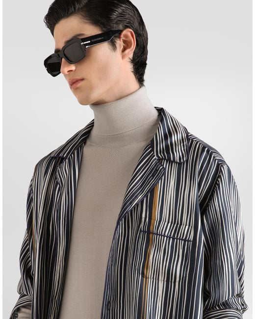 Dolce & Gabbana Gray Stripe-Print Hawaii Silk Twill Shirt for men