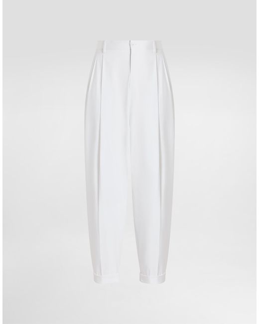 Dolce & Gabbana White Cotton Gabardine Pants With Double Darts for men