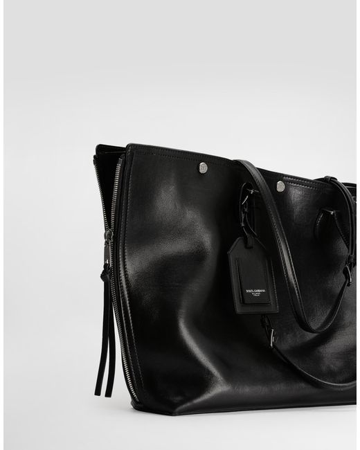 Dolce & Gabbana Black Atene Calfskin Shopping Bag for men