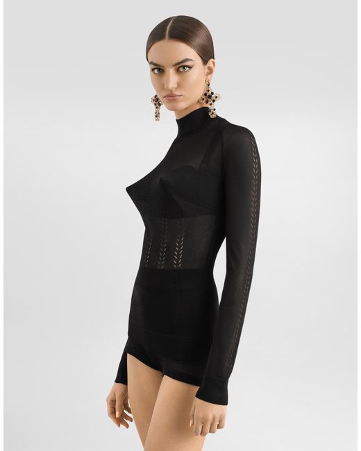 Dolce & Gabbana Black Silk Mock-Turtleneck Sweater