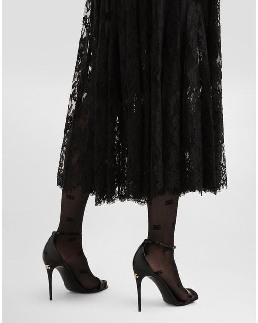 Dolce & Gabbana Black Longuette-Rock Aus Charmeuse Mit Einsätzen Aus Chantilly-Spitze