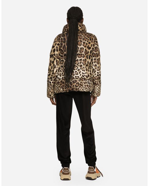 Dolce & Gabbana Brown Padded Leopard-Print Nylon Jacket
