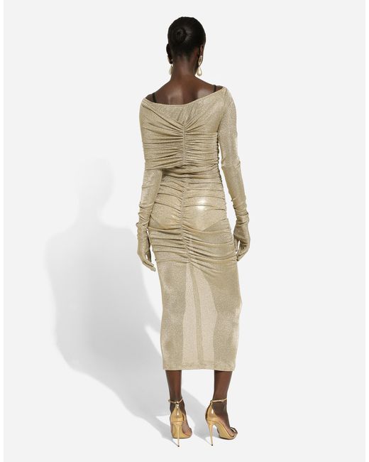Dolce & Gabbana Natural Lurex Mesh Calf-Length Skirt