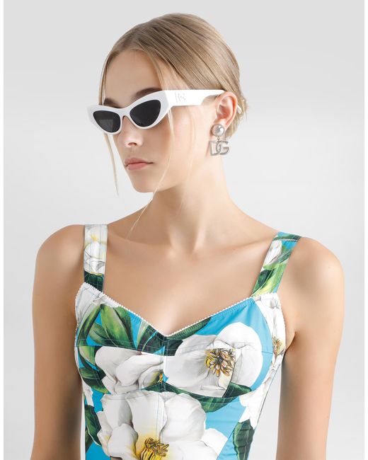 Dolce & Gabbana Blue Cotton Corset Top With Gardenia