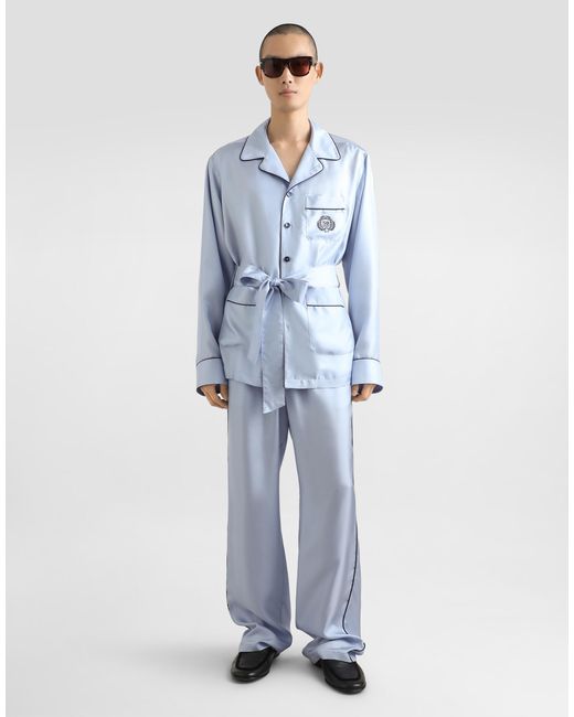 Dolce & Gabbana Blue Silk Twill Robe for men