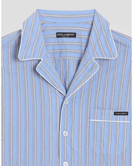 Dolce & Gabbana Blue Crinkled Striped Fabric Vanity Shirt for men