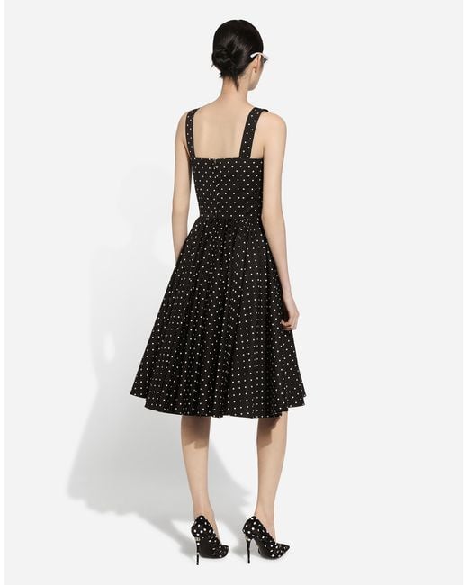 Dolce & Gabbana ドットプリント コットン ロンゲット ドレス Black