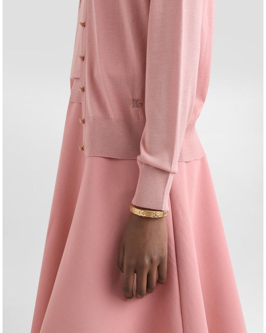 Dolce & Gabbana Pink Wool Cardigan With Dg Logo Embroidery
