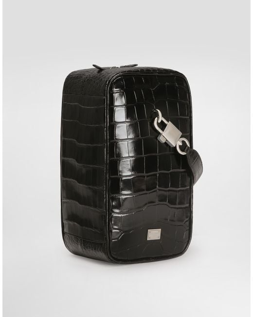 Dolce & Gabbana Black Lock Polished Alligator Handbag for men