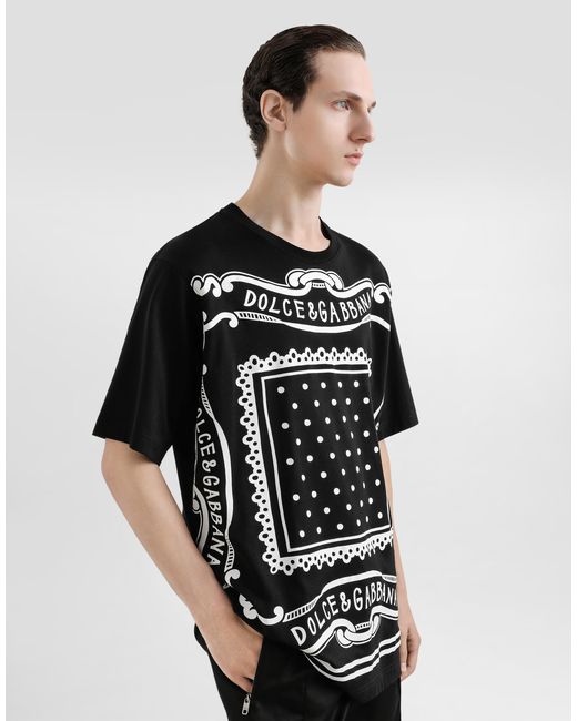 メンズ Dolce & Gabbana バンダナプリント コットン Tシャツ Black