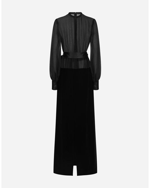 Dolce & Gabbana Black Silk Organza Velvet Maxi Dress