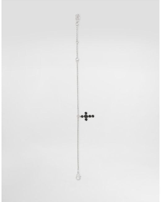 Dolce & Gabbana White Link Bracelet With Rhinestone-Detailed Cross Charms