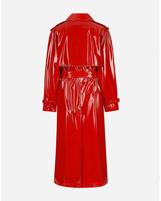 Dolce & Gabbana Red Double-breasted Patent Faux Leather Coat