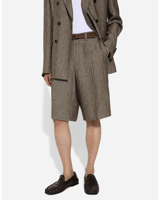 メンズ Dolce & Gabbana リネン ロング バミューダパンツ Gray