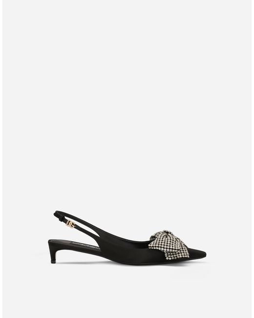 Dolce & Gabbana White Satin Slingbacks With Rhinestone Embellishment
