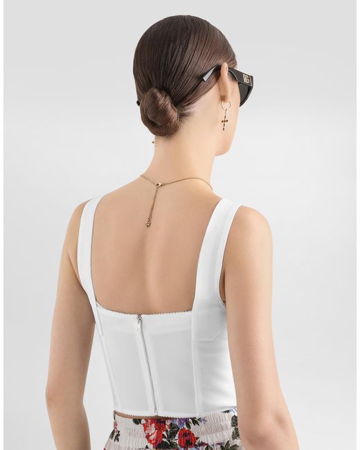 Dolce & Gabbana White Shaper Corset Bustier In Lace And Jacquard