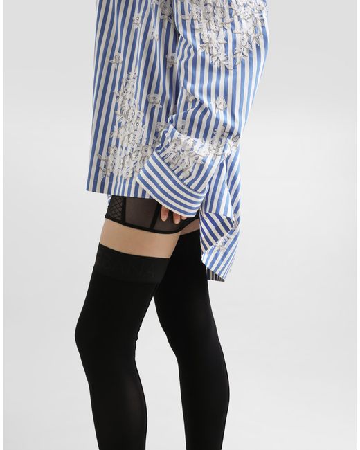 Dolce & Gabbana Blue Cotton Shirt With Flowers And Lace Embroidery