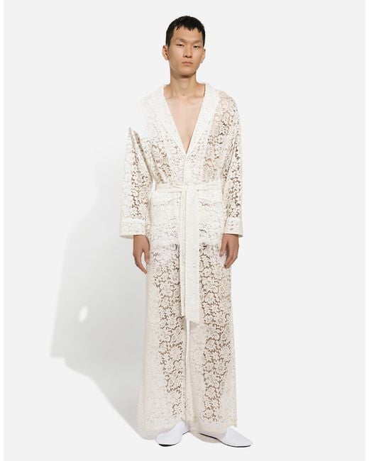 Dolce & Gabbana White Tailored Lace Pants for men
