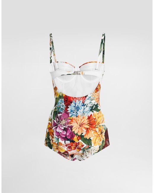 Bañador Balconette Con Relleno Y Estampado De Flores Dolce & Gabbana de color White